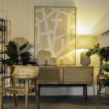 mesita rejilla con puerta madera-metal 50x40x65 cm