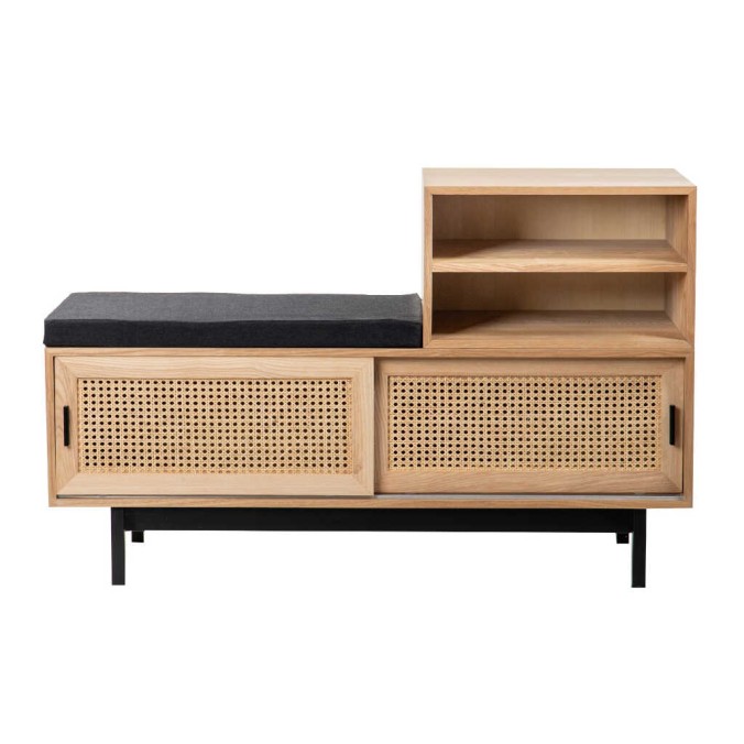 banco madera/ratán/algodón 120x45x75 cm