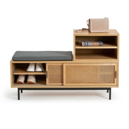 banco madera/ratán/algodón 120x45x75 cm