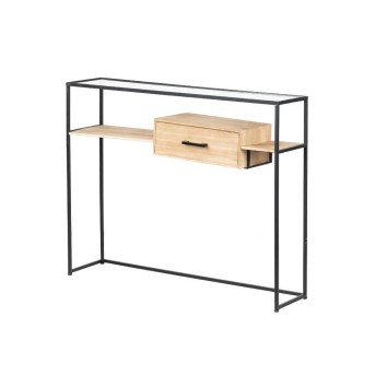 consola metal-madera-cristal 100x25x80 cm