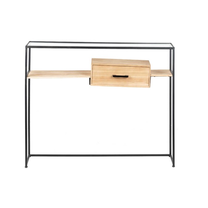 consola metal-madera-cristal 100x25x80 cm 