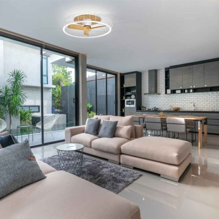 Ventilador de techo NATURE 79cm luz led -  blanco y haya