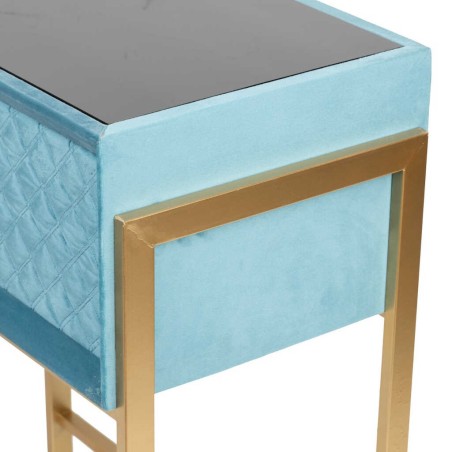 mesita velvet-cristal turquesa-dorado 60x35x75 cm