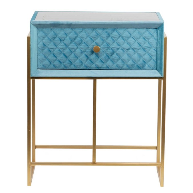 mesita velvet-cristal turquesa-dorado 60x35x75 cm