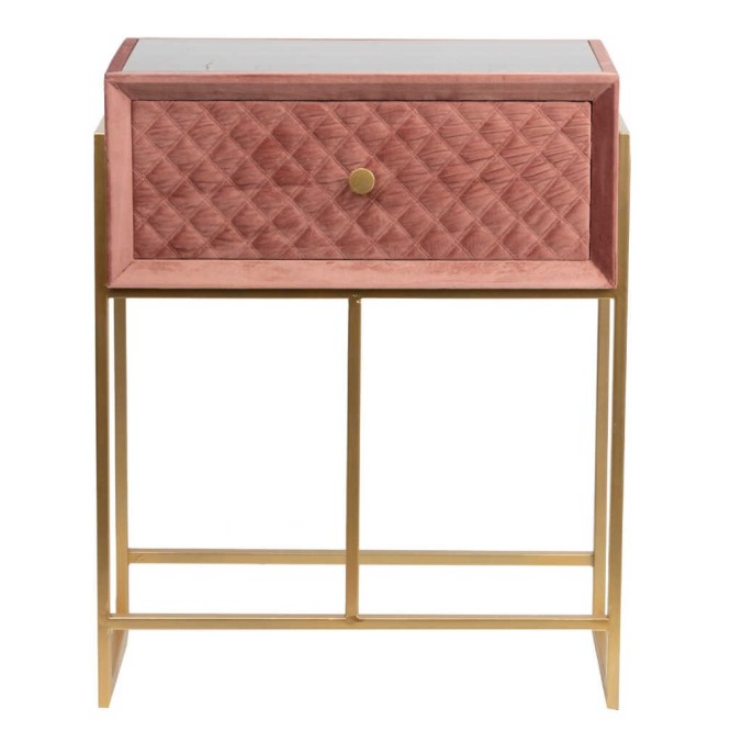 mesita velvet-cristal melocoton-dorado 60x35x75 cm mesita velvet-cristal melocoton-dorado 60x35x75 cm