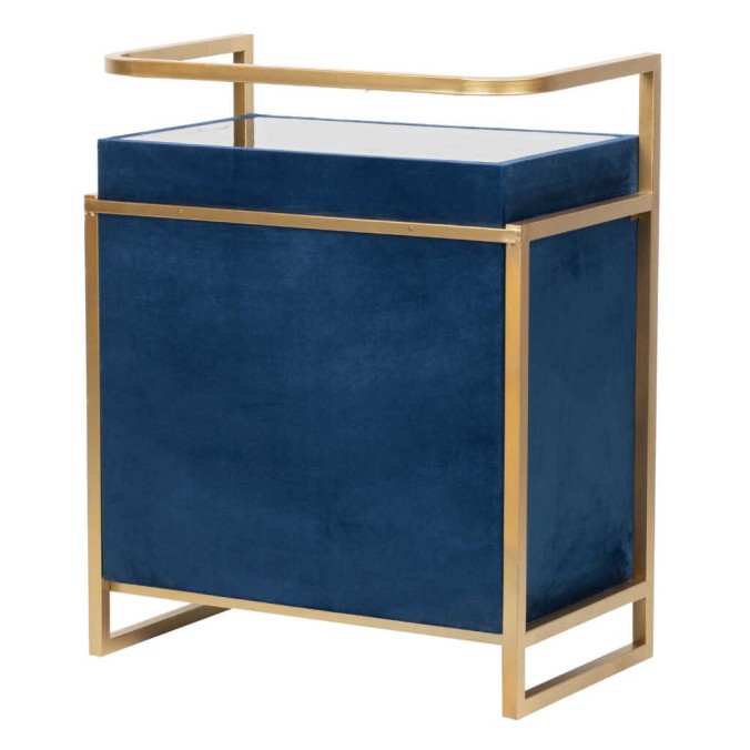 mesita velvet-cristal azul-dorado 60x35x75 cm