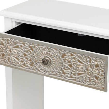 consola madera tallada blanca-plata 120x30x80 cm