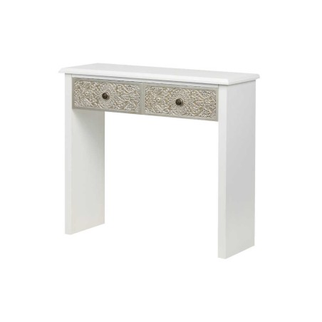 consola madera tallada blanco-plata 90x30x80 cm