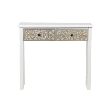 consola madera tallada blanco-plata 90x30x80 cm