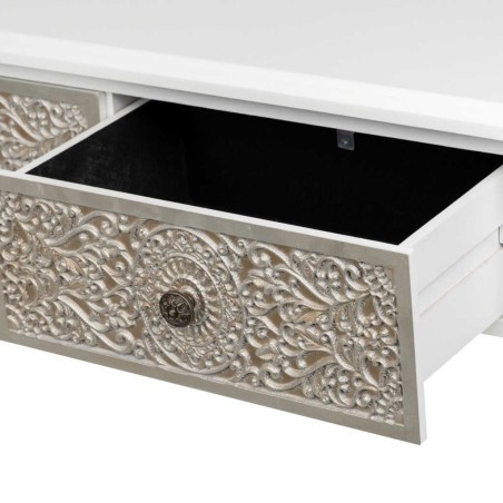 consola madera tallada blanco-plata 90x30x80 cm