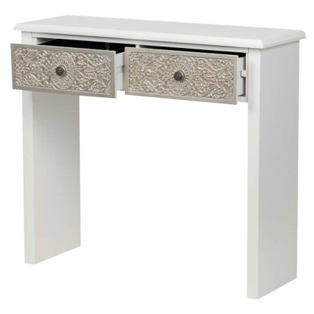 consola madera tallada blanco-plata 90x30x80 cm