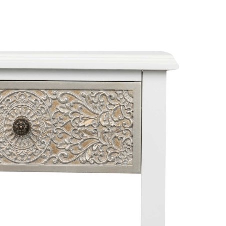 consola madera tallada blanco-plata 90x30x80 cm