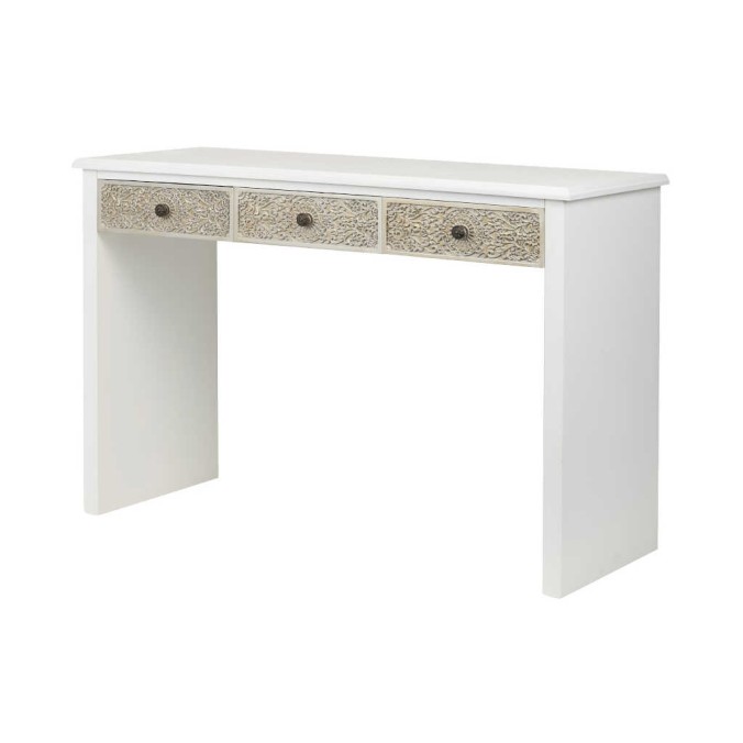escritorio madera tallada blanco-plata 120x45x80cm