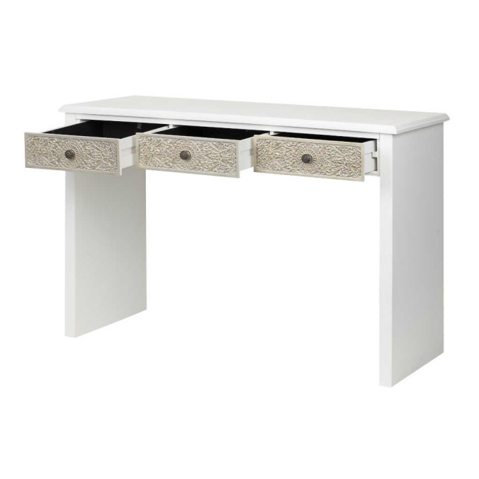 escritorio madera tallada blanco-plata 120x45x80cm