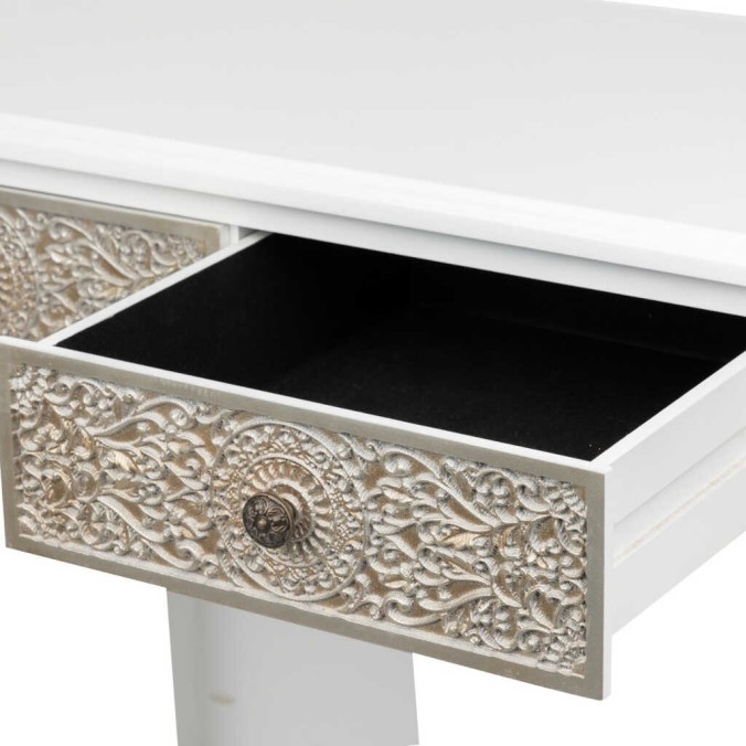 escritorio madera tallada blanco-plata 120x45x80cm
