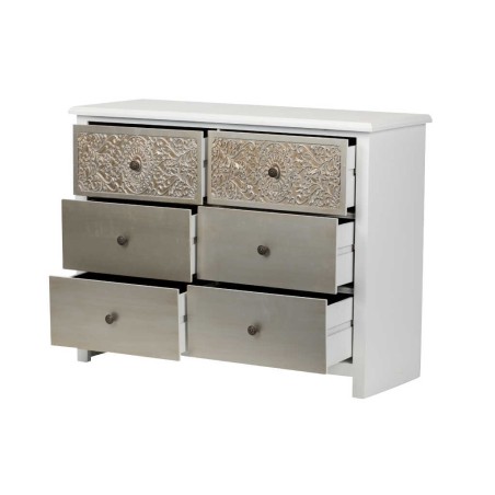 comoda madera tallada blanca-plata 100x40x80 cm