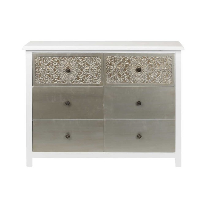 comoda madera tallada blanca-plata 100x40x80 cm comoda madera tallada blanca-plata 100x40x80 cm