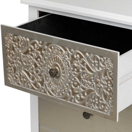 comoda madera tallada blanca-plata 100x40x80 cm