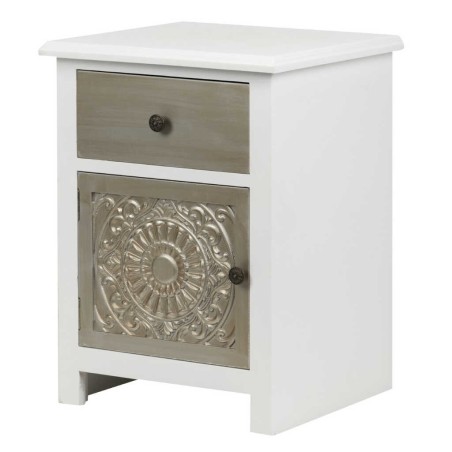 mesita madera tallada blanco-plata 45x40x60 cm