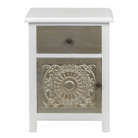 mesita madera tallada blanco-plata 45x40x60 cm