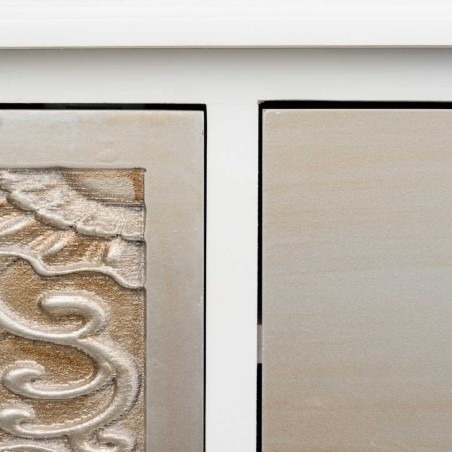 aparador madera tallada blanco-plata 140x40x80 cm