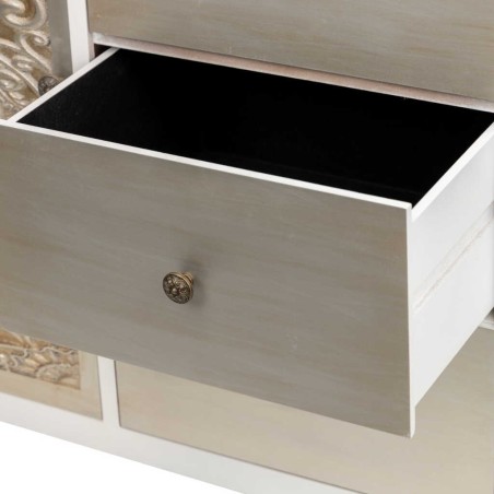 aparador madera tallada blanco-plata 140x40x80 cm