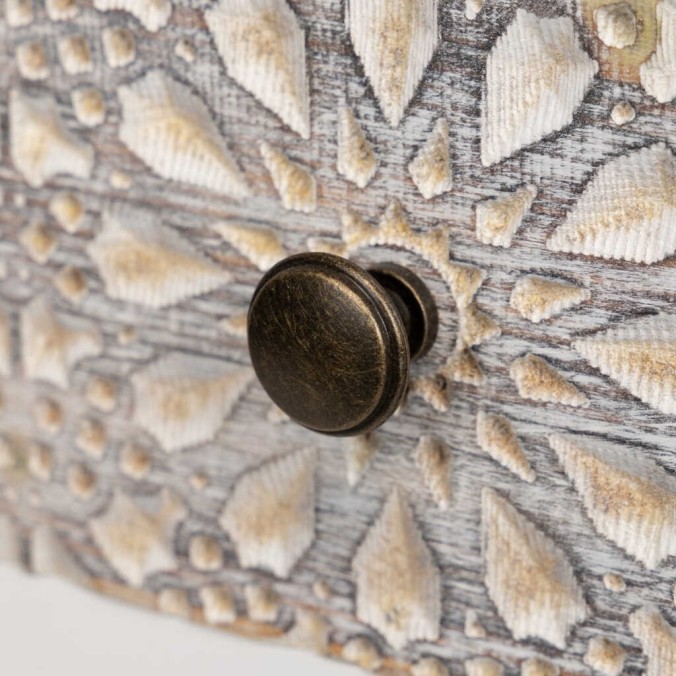 mesita madera tallada blanco-beige 48x30x64 cm