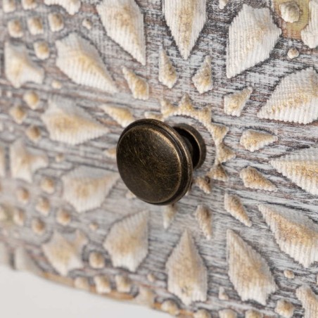 mesita madera tallada blanco-beige 48x30x64 cm