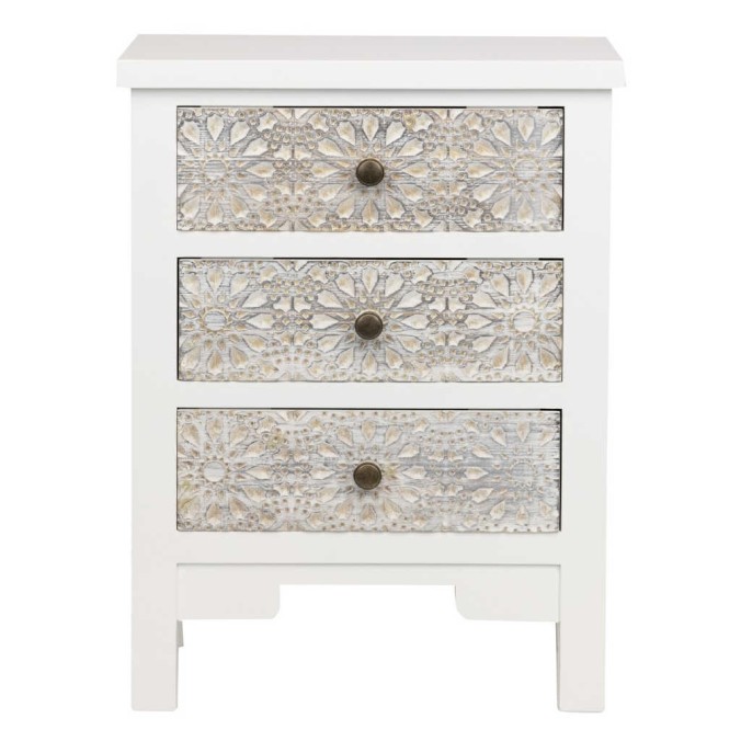 mesita madera tallada blanco-beige 48x30x64 cm