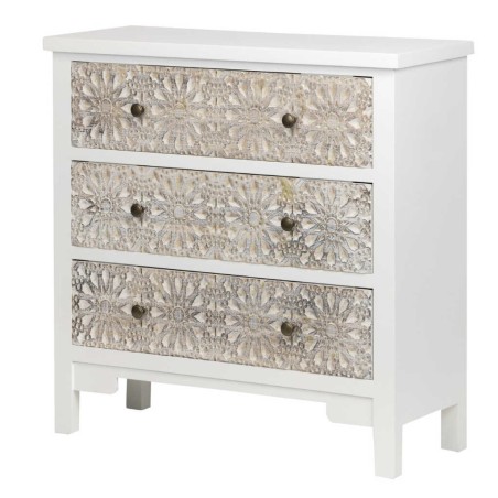 comoda madera tallada blanco-beige 78x30x78 cm