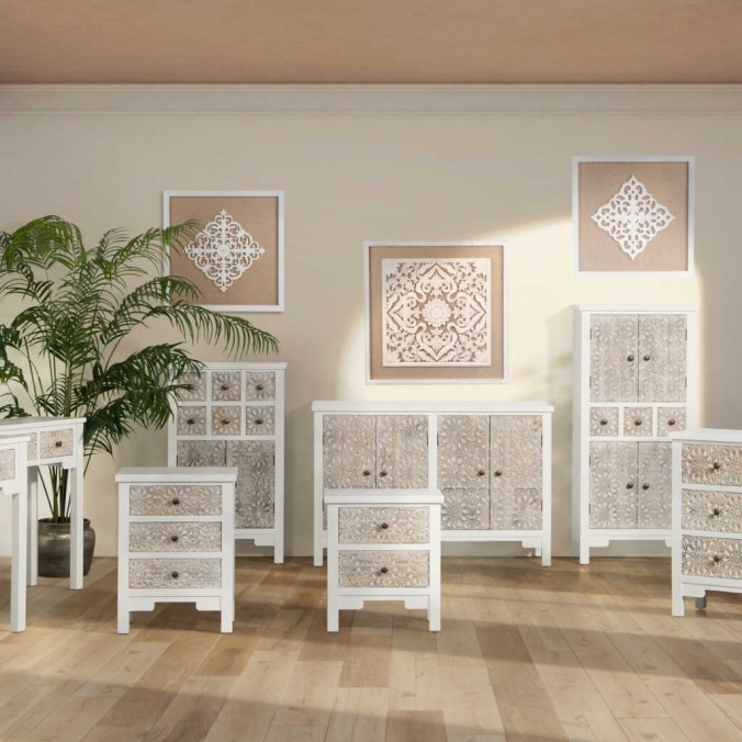 comoda madera tallada blanco-beige 78x30x78 cm