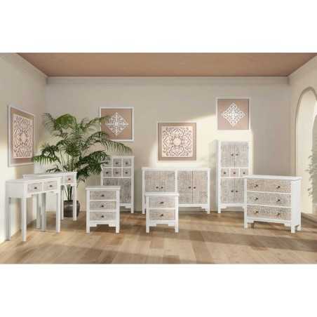 consola madera tallada blanco-beige 78x30x78 cm