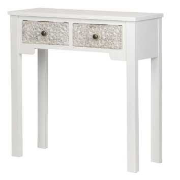 consola madera tallada blanco-beige 78x30x78 cm