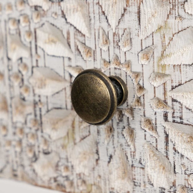 consola madera tallada blanco-beige 78x30x78 cm