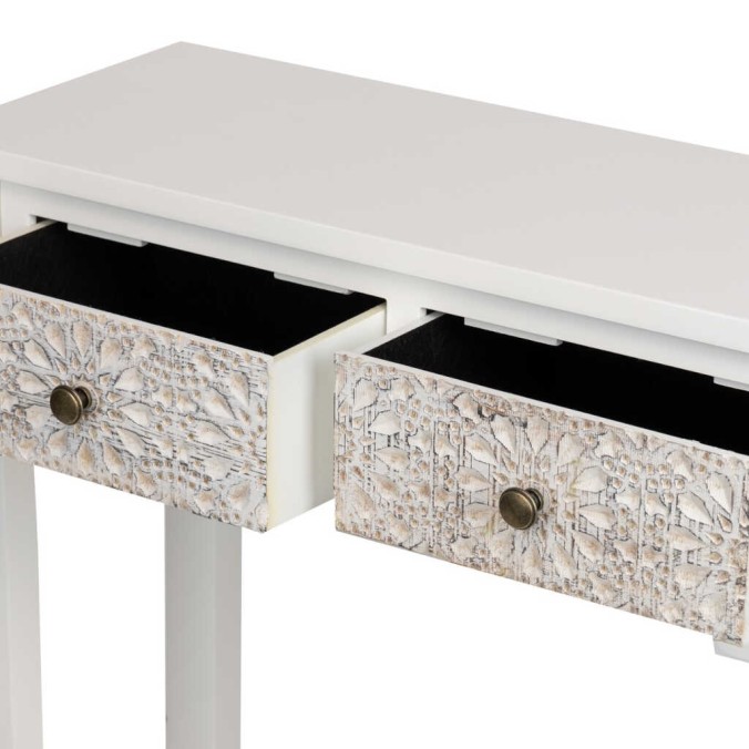 consola madera tallada blanco-beige 78x30x78 cm