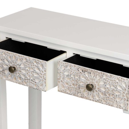 consola madera tallada blanco-beige 78x30x78 cm