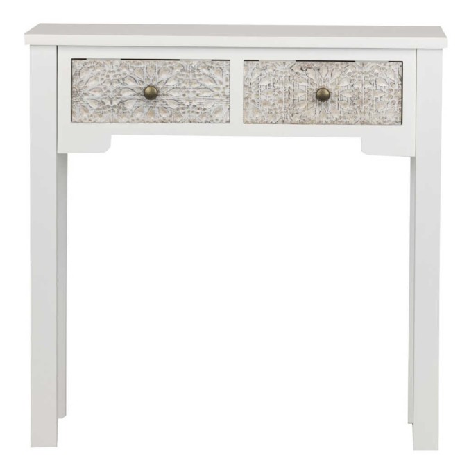 consola madera tallada blanco-beige 78x30x78 cm