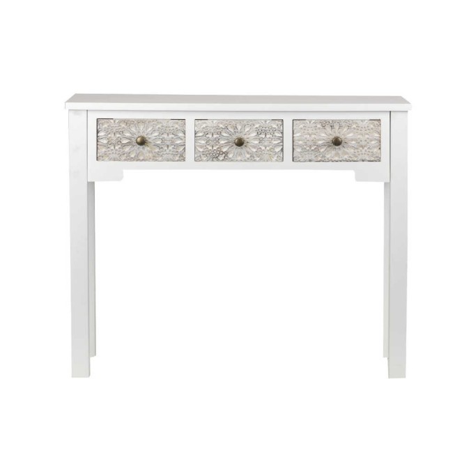 consola madera tallada blanca-beige 95x30x78 cm