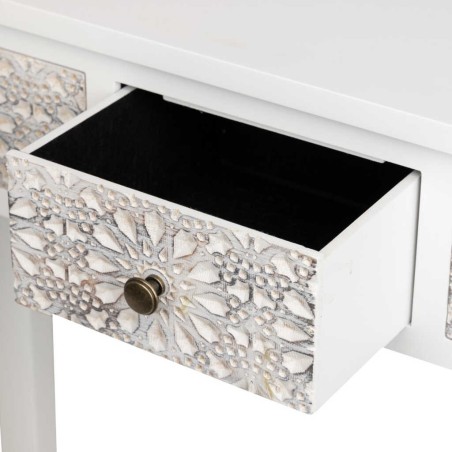 consola madera tallada blanca-beige 95x30x78 cm