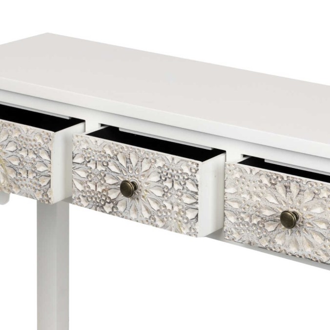 consola madera tallada blanca-beige 95x30x78 cm