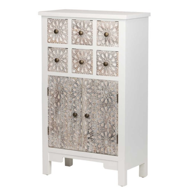 cabinet madera tallada blanco-beige 60x30x100 cm