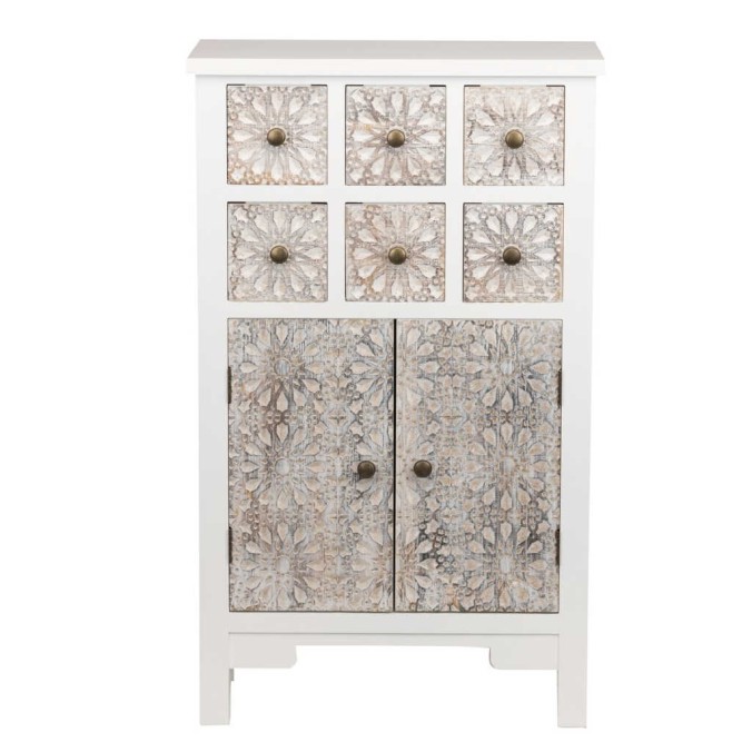 cabinet madera tallada blanco-beige 60x30x100 cm