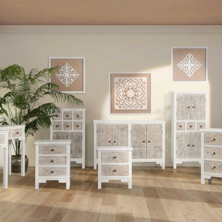 cabinet madera tallada blanco-beige 60x30x100 cm