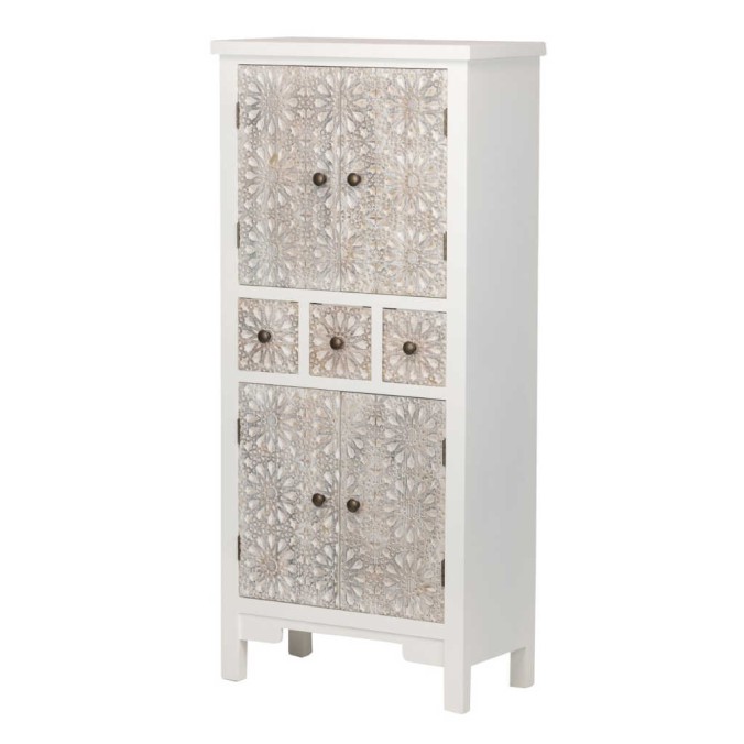 cabinet madera tallada blanco-beige 60x30x130 cm