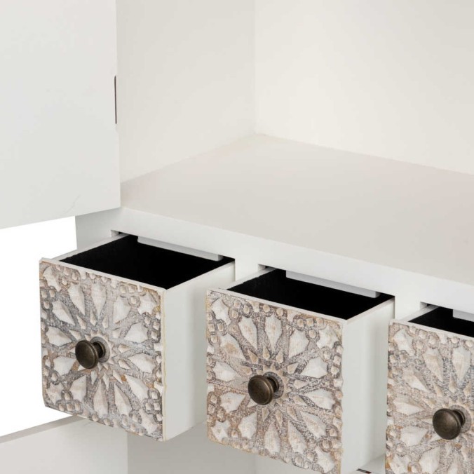 cabinet madera tallada blanco-beige 60x30x130 cm