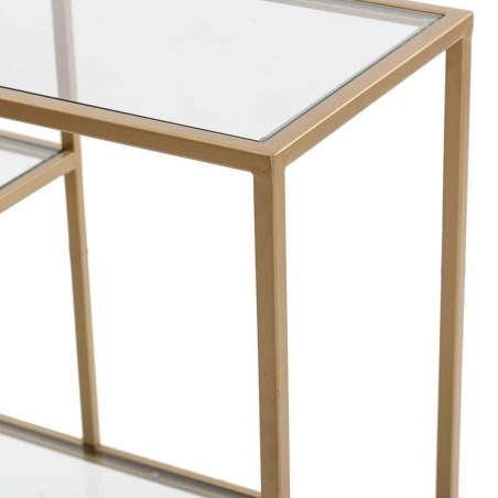 consola metal dorada baldas cristal 130x30x80 cm