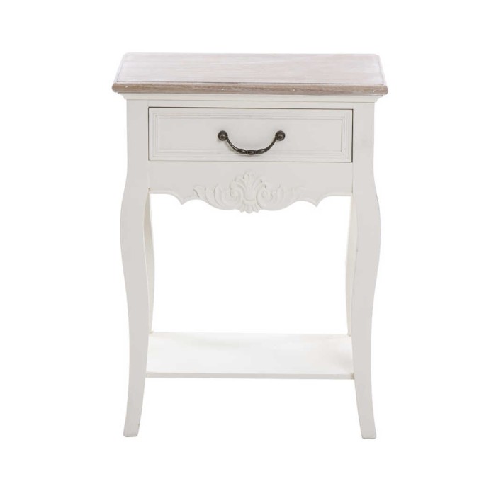 mesita blanca con tapa madera natural 45x30x61 cm