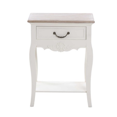 mesita blanca con tapa madera natural 45x30x61 cm