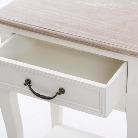 mesita blanca con tapa madera natural 45x30x61 cm