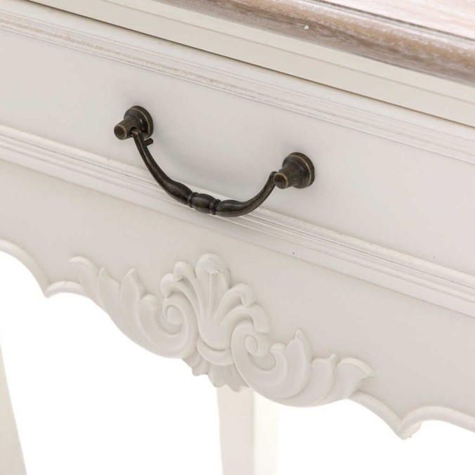 mesita blanca con tapa madera natural 45x30x61 cm